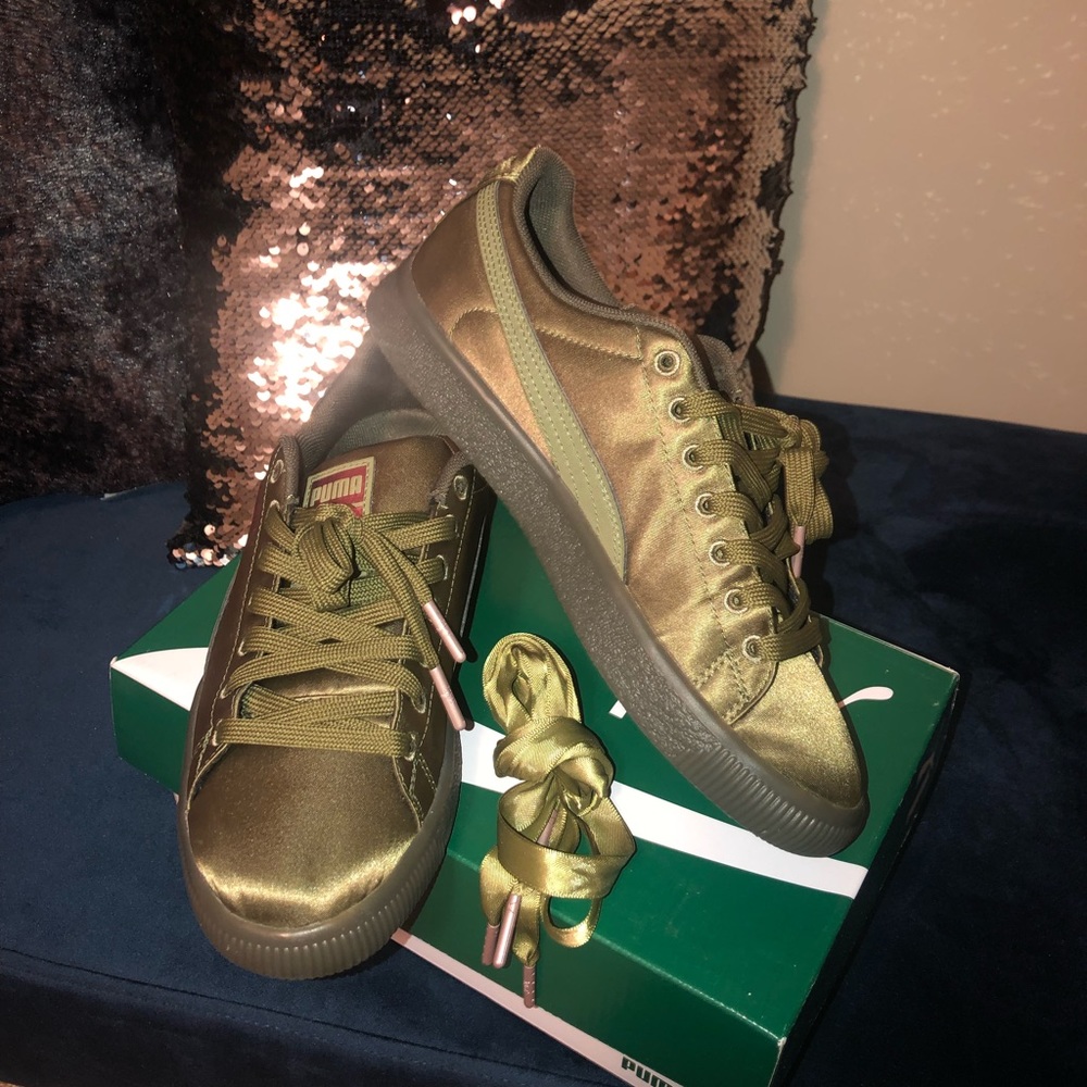 Green Satin Puma Shoes